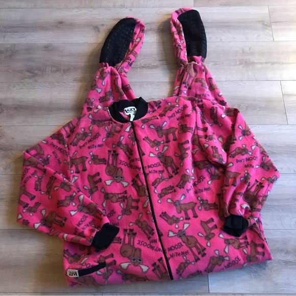 Lazy One XL womens pink Don’t moose with me footed trap door onesie - Picture 1 of 8